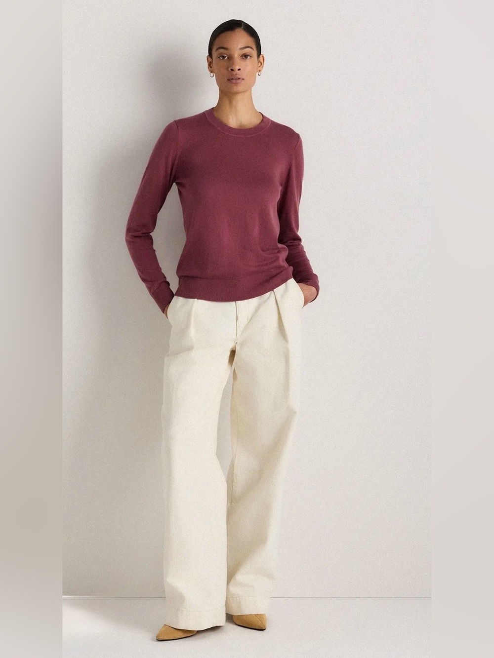 Quince Lightweight Cotton Cashmere Crew
Sweater in Crushed Berry Purple